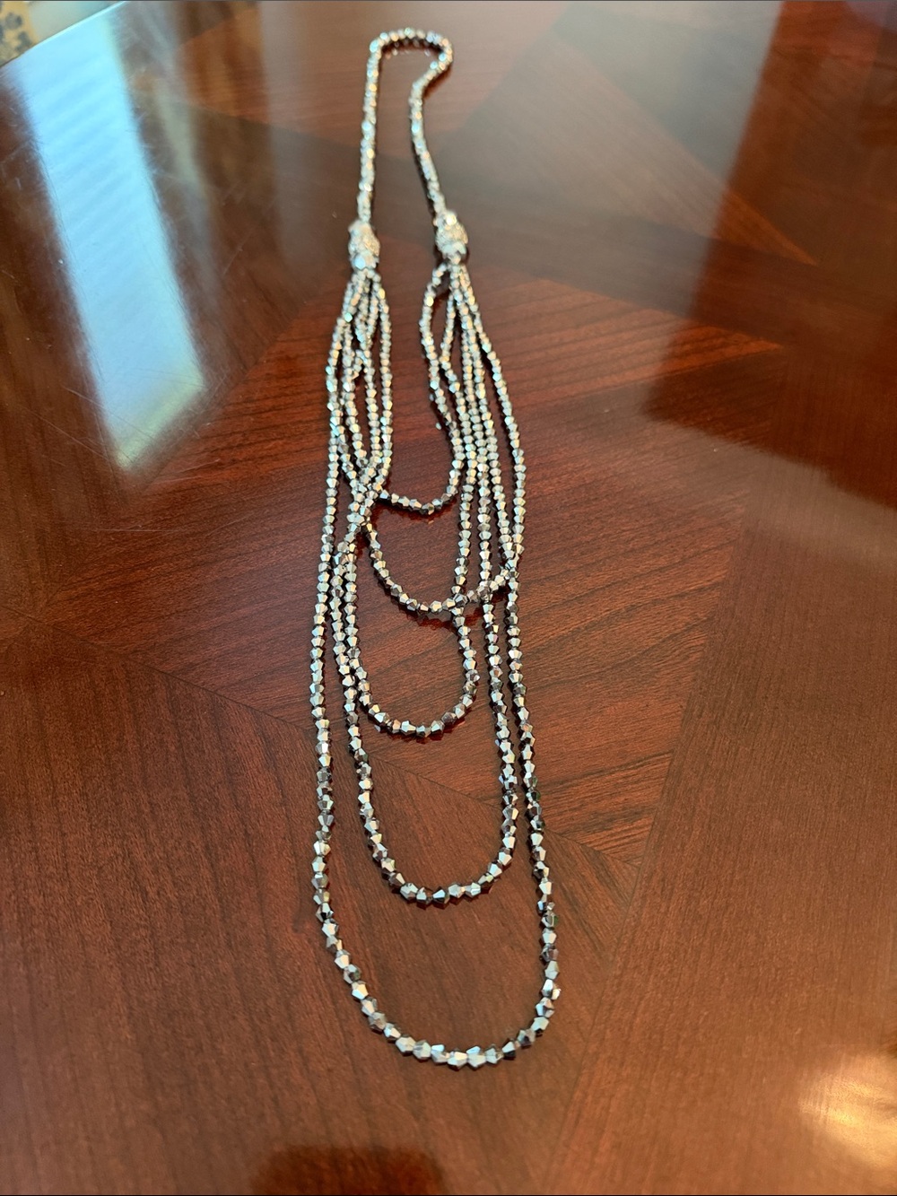Elegant Multi-Strand Silver-Tone Beaded Necklace